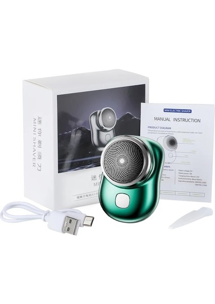 Yeşil Elektrikli Mini Tıraş Makinesi Ipx7 Su Geçirmez Sakal Düzeltici Cep Jilet Taşınabilir USB Şarj Edilebilir Erkek Jilet Yüz Tam Vücut Tıraş (Yurt Dışından)
