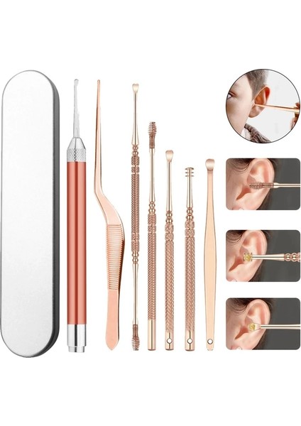 Kısa Işık Seti 8 Adet Set Kulak Kiri LED Işık Toplayıcılar Kulak Tıkacı Sökücü Küret Kulak Kiri Temizleyici Kaşık Kulak Bakımı Booger Temizleme Cımbız Forseps Aracı (Yurt Dışından)