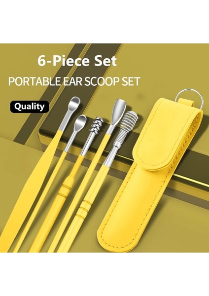 Mor 6 Adet/takım Pu Deri Kılıf Earpick Çubukları Kulak Kiri Sökücü Kulak Seçici Temizleme Temizleyici Kaşık Küret Kulak Koruyucu Balmumu Temizleme Aracı (Yurt Dışından) modelleri