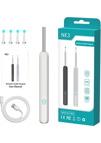 Beyaz Kablosuz Wifi Ne3 Kulak Temizleyici Yüksek Hassasiyetli Kulak Kiri Temizleme Aracı Kamera ile LED Işık Kulak Kiri Sökücü Bakım Kulak Temizleme Kiti (Yurt Dışından)