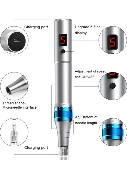 B-Nano 240 Mikron Bmy Dermapen Elektrikli Kablosuz Mikro Haddeleme Damga Derma Kalem Makinesi Eksfoliasyon Gözenekleri Küçültmek Için Mikroiğne Kalem Süngü Iğne (Yurt Dışından)