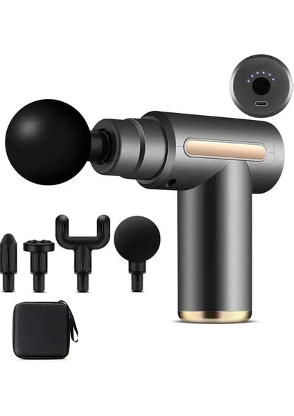 Çantalı Gri Düğme C Tipi Şarj Mini Masaj Tabancası Derin Doku Perküsyon Rahatlama Kas Vücut Boyun Gevşetme LCD Massageador Kadın Için Fitness Pistolas Fasya Tabancası (Yurt Dışından)