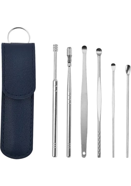 Stil-Mavi 6 Parçalı Set Paslanmaz Çelik Kulak Toplama Aracı Kulak Kepçe Yetişkin Spiral Kulak Kiri Seçici Earpick Sökücü Temizleme Delme Seti Temizleyici (Yurt Dışından)