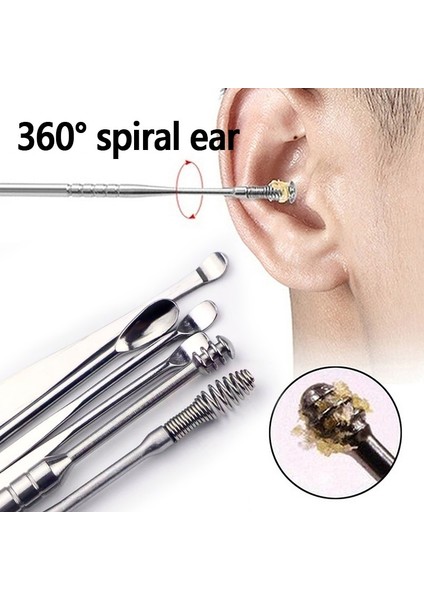 Stil-Mavi 6 Parçalı Set Paslanmaz Çelik Kulak Toplama Aracı Kulak Kepçe Yetişkin Spiral Kulak Kiri Seçici Earpick Sökücü Temizleme Delme Seti Temizleyici (Yurt Dışından)