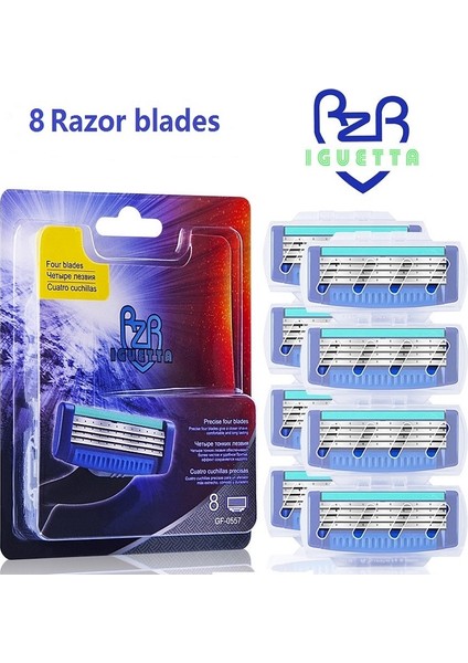 Mavi 8 Adet / Paket.erkekler Için Yeni Yükseltilmiş Tıraş Bıçağı Yüz Bakımı Tıraş Kasetleri Yüksek Kaliteli Tıraş Makinesi Uyumlu Mach 3 (Yurt Dışından)
