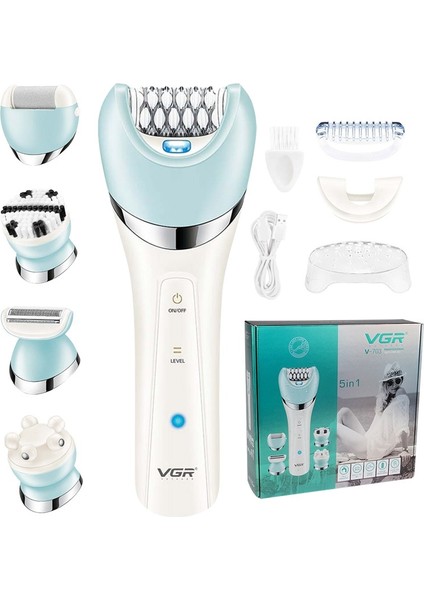 VGR-705 Kutusu Orijinal Vgr 5in1 Kadın Epilatör Elektrikli Tıraş Makinesi Bacak Vücut Epilasyon Islak ve Kuru Bayan Bikini Giyotin Yüz Saç Çıkarıcı Koltuk Altları (Yurt Dışından)