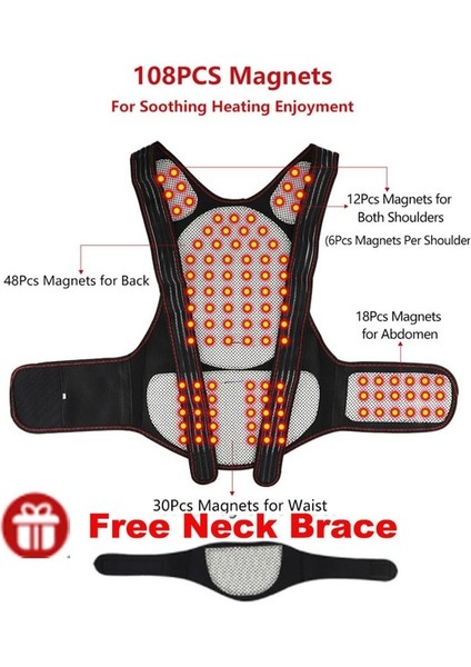 108 Adet Mıknatıslar L Kendinden Isıtma Sırt Desteği Bel Desteği Manyetik Isıtma Düzeltici Terapi Kemeri Geri Duruş Düzeltici Omurga Geri Bel Kemeri (Yurt Dışından)