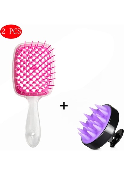 F-Pembe Mor-2 Adet Janeke Masaj Islak Kuru Tarak Demelante Fırça Janeke Orijinal Tarak Içi Boş Taraklar Расчески 2 Adet/takım Salon Kuaför Saç Fırçaları Seti (Yurt Dışından)
