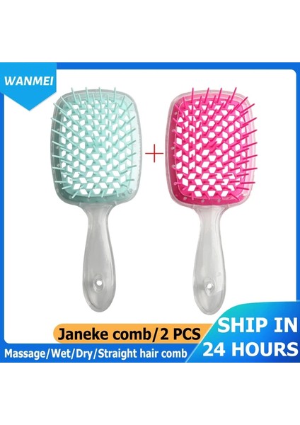 F-Pembe Mor-2 Adet Janeke Masaj Islak Kuru Tarak Demelante Fırça Janeke Orijinal Tarak Içi Boş Taraklar Расчески 2 Adet/takım Salon Kuaför Saç Fırçaları Seti (Yurt Dışından)