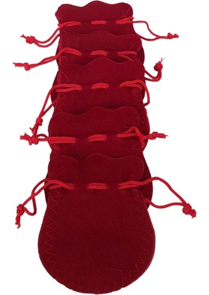 Özer Kadife Kese Takı ve Altın Hediye Ambalajı 100 Adet Kırmızı 6x8 cm İpli Büzgülü