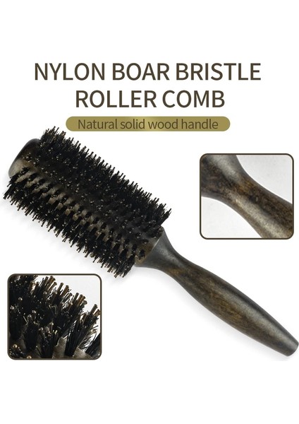 Orta Profesyonel Yüksek Kalite 63 mm Domuzu Kıl Saç Ahşap Yuvarlak Fırça Uzun Saç Şekillendirici Tarak Kıvırcık ve Düz Kuaförlük Tarak (Yurt Dışından)