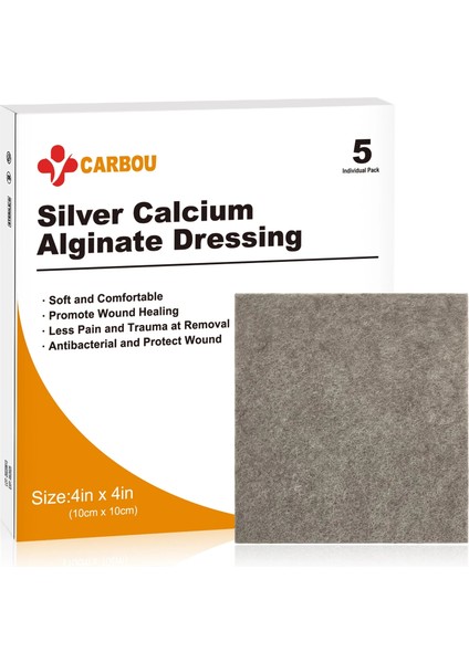 5 Adet 4 "x 4" Gümüş Kalsiyum Ag Aljinat Yara Pansuman Yumuşak ve Emici Pansuman Gazlı Bez Yara Bakımı Için (Yurt Dışından)
