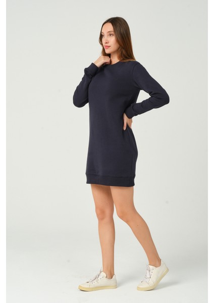 Kadın Lacivert Regular Fit Uzun Kollu Bisiklet Yaka Sweat Elbise modelleri