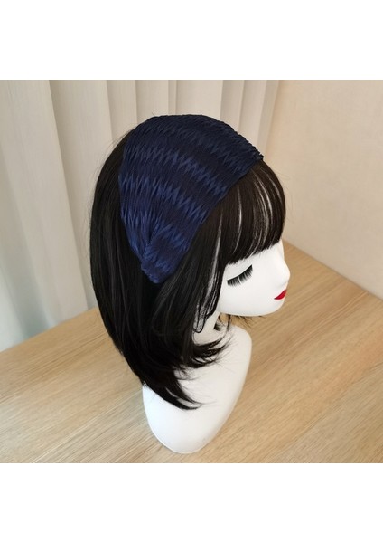 B-Lacivert Moda Kadın Geniş Bantlar Işlemeli Çiçek Kar Ipliği Inci Geniş Türban Dantel Elastik Saç Bandı Şapkalar Aksesuarı (Yurt Dışından)