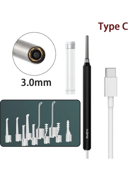 3.0mm (Tip C) Akıllı Hd Görsel Kulak Kiri Temizleme Kulak Temizleyici Kulak Sopa Endoskop Earpick Dijital Otoskop Kulak Kiri Temizleme Aracı Kamera ile (Yurt Dışından)