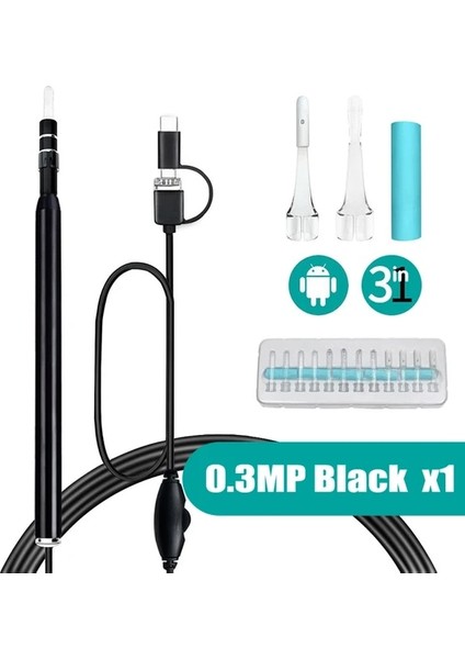 0.3mp Siyah Tıbbi USB Android Pc Kulak Kiri Temizleme Ağız Kulak Burun Endoskop Seçici Kaşık Otoskop Temizleyici Kulak Kirini Temizleme Kamera Sağlık (Yurt Dışından)