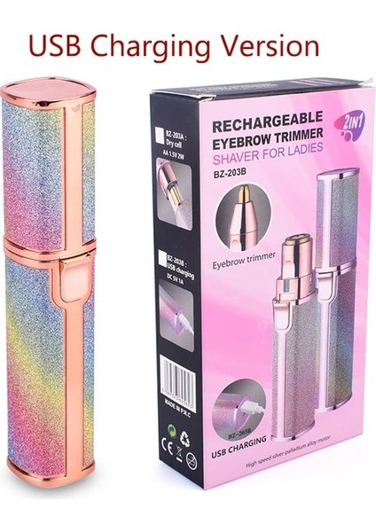 Gökkuşağı USB 2 In 1 Elektrikli Kaş Düzeltici Makyaj Ağrısız Göz Kaş Epilatör Tıraş Makinesi Jilet Taşınabilir Yüz Saç Çıkarıcı Bayan Epilatör (Yurt Dışından)