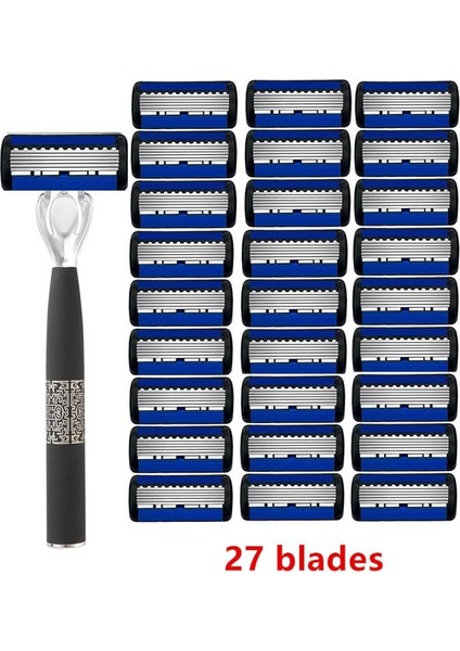27 Bıçaklı Jilet Tıraş Erkekler Için Çin Tarzı Metal Bıçak Tutucu Tıraş Bıçağı Siyah Düz Jilet (Yurt Dışından)