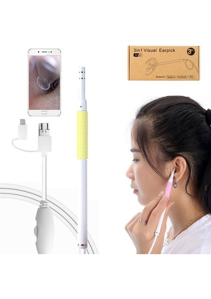 07 Gümüş 3 In 1 Görsel Kulak Kaşığı Kulak Kanalı Endoskop Kulak Kazma Earpick Mini Kamera Kulak Balmumu Temizleme Endoskop Alet Takımı Android Için (Yurt Dışından)
