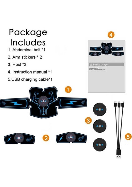 Bir Set Kas Stimülatörü Ems Abs Trainer Fitness Eğitim Dişli Karın Kasları Toner USB Şarj Edilebilir Egzersiz Ekipmanları Makinesi ile (Yurt Dışından)