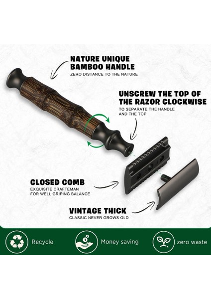 Siyah Jilet Haward Yeniden Kullanılabilir Bambu Saplı Jilet Çevre Dostu Çift Kenarlı Emniyetli Jilet Erkekler Veya Kadınlar Için Manuel Yüz Jilet 20 Tıraş Bıçakları (Yurt Dışından) fırsatları