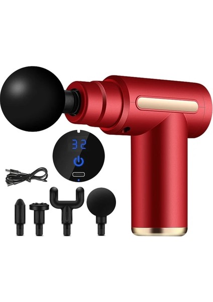 Kırmızı Nobox Usb'den Tip C'ye Şarj Ön Pano Tabancası Kas Gevşetme Cep Masaj Tabancası Sopa Mini LCD 32 Dişliler Fitness Vücut Masörü Omuz Ağrısı Kaldırma (Yurt Dışından)