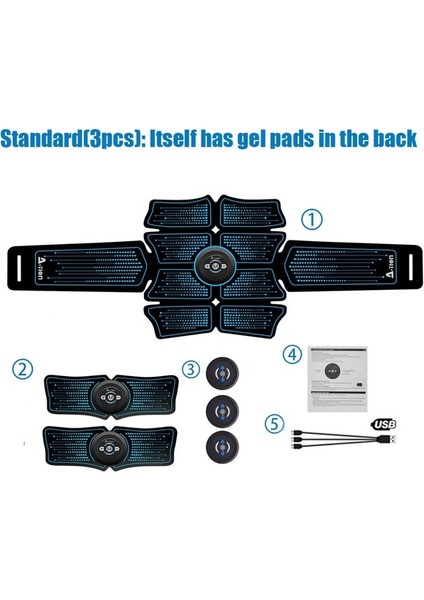 Standart 02 Ems Karın Kas Stimülatörü Eğitmen USB Bağlantısı Abs Fitness Ekipmanları Eğitim Dişli Kasları Elektrostimülatör Toner Masajı (Yurt Dışından)