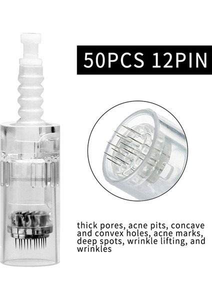 50 Adet Süngü 12PIN Dr.imp Kalem Microneedling Iğne Kartuşu Ultima A6 NANO/9/12/36/42PIN Mikro Iğne Yedek Derma Dövme Süngü Vida (Yurt Dışından)