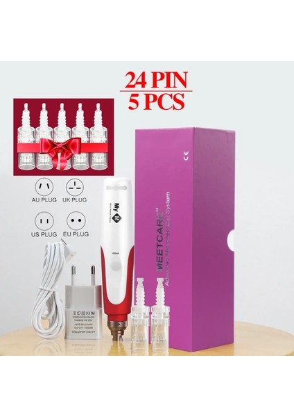 Kutu ile 5 Adet 24PIN Mym Derma Microneedle Kalem Süngü Kartuş Iğne Kablolu Mikro Rulo Damga Pul Pul Gözenekleri Küçültmek Için Microneedling Kalem Temizleme (Yurt Dışından)