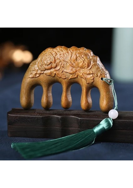 Stil 1 Sandal Ağacı Masaj Tarak Başlığı Meridyen Tarağı Tek Taraflı Oyma Geniş Dişli Yuvarlak Dişler Kalın Diş Kalınlaştırılmış Bütün Ahşap Tarak (Yurt Dışından)