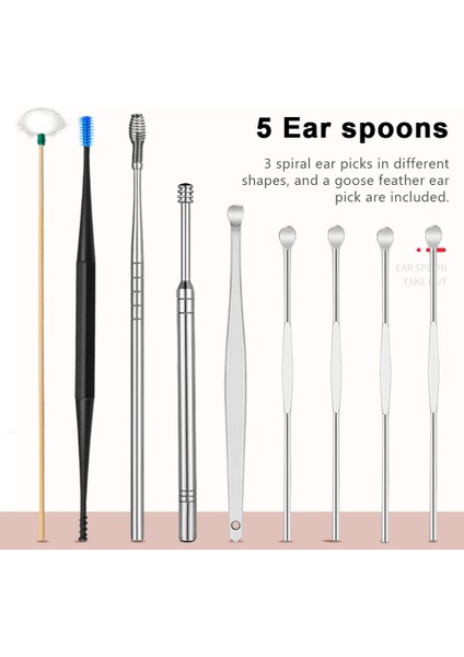 9 Adet Kulak Tıkacı Balmumu Sökücü Curette Kaz Tüyü Kulak Temizleme Çubuğu Kulak Temizleyici Kaşık Spiral Kulak Temizleme Aracı Kulak Temizleyici Kitleri Paslanmaz Çelik (Yurt Dışından)