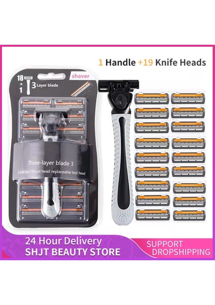 B-7 Adet Tıraş Makinesi Erkek Tıraş Bıçağı Tıraş Üç Katmanlı Tıraş Makinesi Yeniden Kullanılabilir Jilet Ithal Bıçak Erkekler Için Çok Aracı Kafa Değişimi Epilasyon Giyotin (Yurt Dışından)