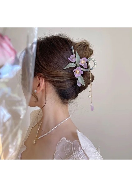 Mor Moda Hollow Out Saç Pençe Zarif Çiçek Püskül Metal Firkete Süper Peri Arka Kafa At Kuyruğu Köpekbalığı Klip Kadın Saç Aksesuarı (Yurt Dışından)