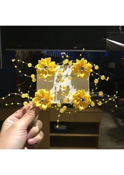 4 Adet Gül Kırmızı 4 Adet Gelin Kristal Inci Çiçek Saç Tokası Saç Takı Düğün Saç Aksesuarları Çocuklar Parti Kızlar Gypsophila Çiçek Firkete (Yurt Dışından)
