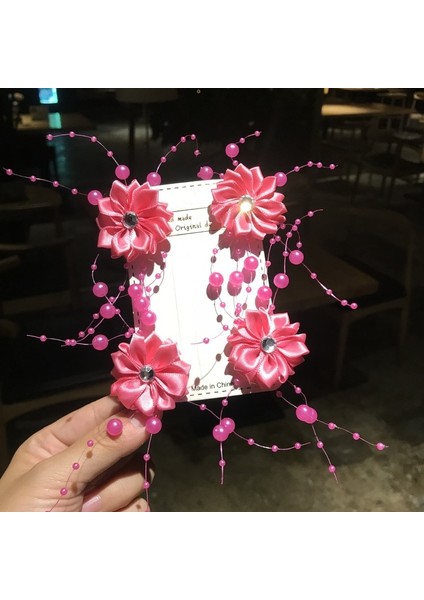 4 Adet Gül Kırmızı 4 Adet Gelin Kristal Inci Çiçek Saç Tokası Saç Takı Düğün Saç Aksesuarları Çocuklar Parti Kızlar Gypsophila Çiçek Firkete (Yurt Dışından)
