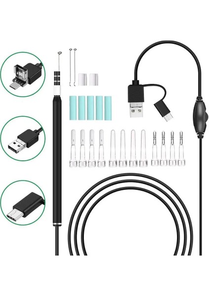 Pembe ve Beyaz 3 In 1 Kulak Temizleme Endoskopu USB Kulak Tıkacı 480 P Kulak Kapsamı Kamera 5.5mm Dijital Otoskop Tıbbi Tip C Android Akıllı Telefon Pc Için (Yurt Dışından)
