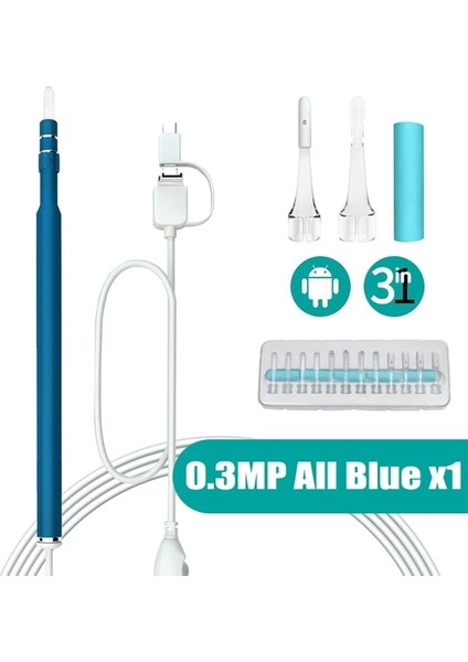 0.3mp Tam Mavi Tıbbi USB Android Pc Kulak Kiri Temizleme Ağız Kulak Burun Endoskop Seçici Kaşık Otoskop Temizleyici Kulak Kirini Temizleme Kamera Sağlık (Yurt Dışından)