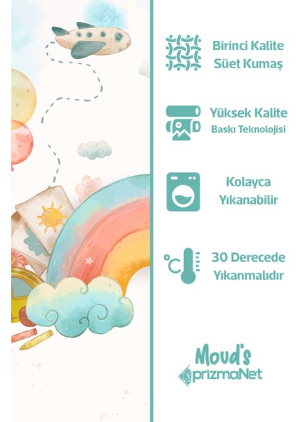 Gökkuşağı Desenli Baskılı Çocuk ve Bebek Odası Fon Perde 2 Kanat - Prd-15