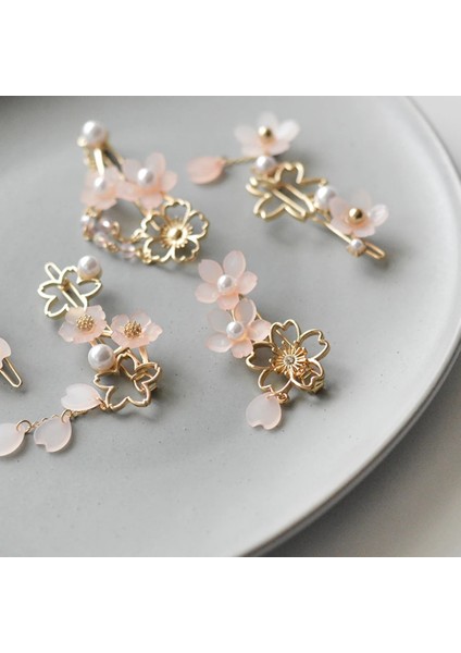 C Yeni Kawaii Sakura Çiçek Tokalar Vintage Zarif Inci Püskül Tokası Çin Tradditonal Hanfu Saç Aksesuarları Kadınlar Için (Yurt Dışından) fiyatları