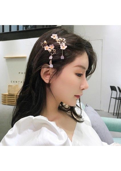 C Yeni Kawaii Sakura Çiçek Tokalar Vintage Zarif Inci Püskül Tokası Çin Tradditonal Hanfu Saç Aksesuarları Kadınlar Için (Yurt Dışından) modelleri