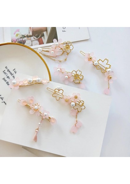 C Yeni Kawaii Sakura Çiçek Tokalar Vintage Zarif Inci Püskül Tokası Çin Tradditonal Hanfu Saç Aksesuarları Kadınlar Için (Yurt Dışından) fırsatları