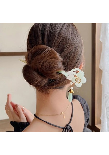 Yeşil Çin Hanfu Tokalar Asetat Çiçek Saç Tokası Kız Headdress Retro Inci Saç Tokası Kadın Zarif Püskül Saç Çatal Basit (Yurt Dışından) fiyatları
