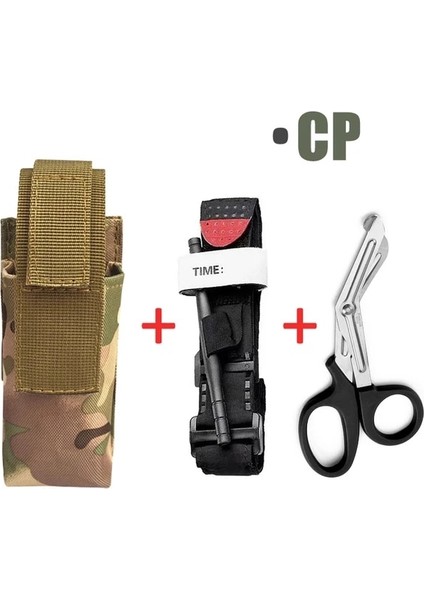 Tam Set Cp Açık Ilk Yardım Tokası Kedi Turnike Kılıfı Tutucu Hayatta Kalma Taktik Savaş Askeri Acil Bandaj Makas Hemostaz Kemeri (Yurt Dışından)