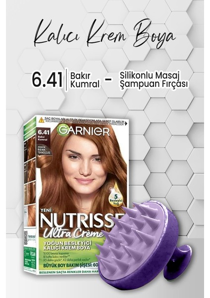 Garnier Nutrisse Kalıcı Krem Saç Boyası 6.41 Bakır Kumral ve Şampuan Fırçası Mor