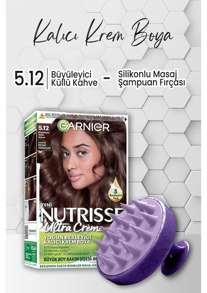 Garnier Nutrisse Kalıcı Krem Saç Boyası 5.12 Küllü Kahve ve Şampuan Fırçası Mor