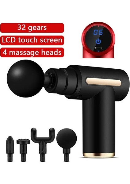 Siyah 4 Kafa Au Yüksek Frekans Derin Kas Masajı Vücut Elektrikli Masaj Tabancası Fasya Gevşeme Tedavisi Servikal Boyun Masaj Cihazı Fitness (Yurt Dışından)