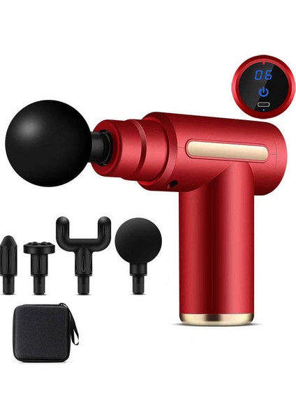 Kırmızı LCD Ekran Tip C Şarj Mini Masaj Tabancası Derin Doku Perküsyon Rahatlama Kas Vücut Boyun Gevşetme Kadın Için LCD Massageador Fitness Pistolas Fasya Tabancası (Yurt Dışından)