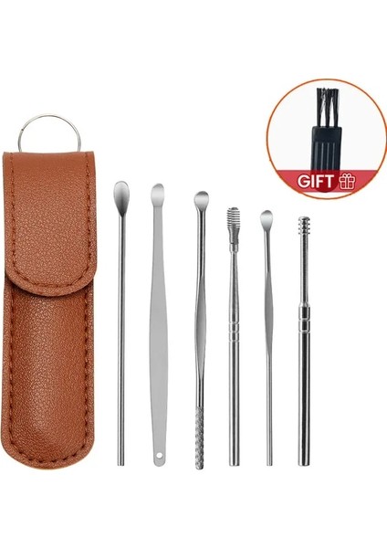 6 Adet-Kahverengi Silikon Kulak Bakım Seti Kulak Tıkacı Seti Kanal Temizleyici Kulak Kiri Kulak Temizleme Sopa Araçları Masaj Kaldırma Balmumu Kulak Kiri Kulak Temizleyici Kaşık (Yurt Dışından)