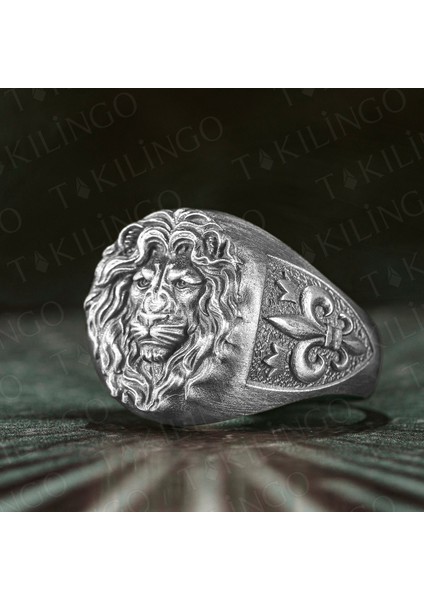 925 Ayar Gümüş 3D Aslan Motifli Eskitme Model Usta Işi Erkek Yüzük