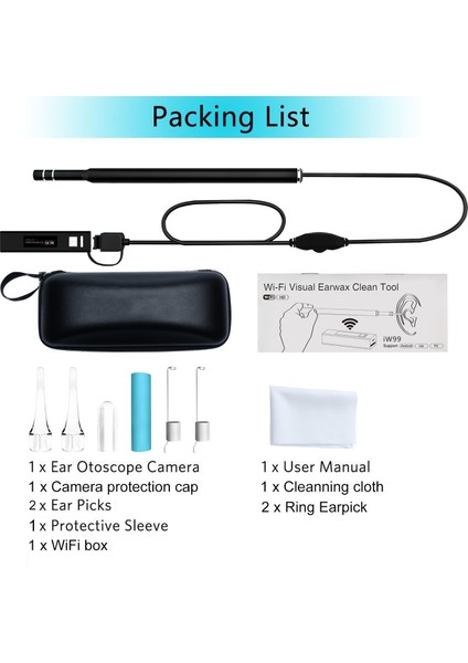 Açık Mavi 1.3mp Wifi Tıbbi USB 720P Hd Görsel Kulak Endoskop Otoskop Kaşık Kamera Borescope Android Pc Ios Tablet Iphone Kulak Seçici Aracı (Yurt Dışından)